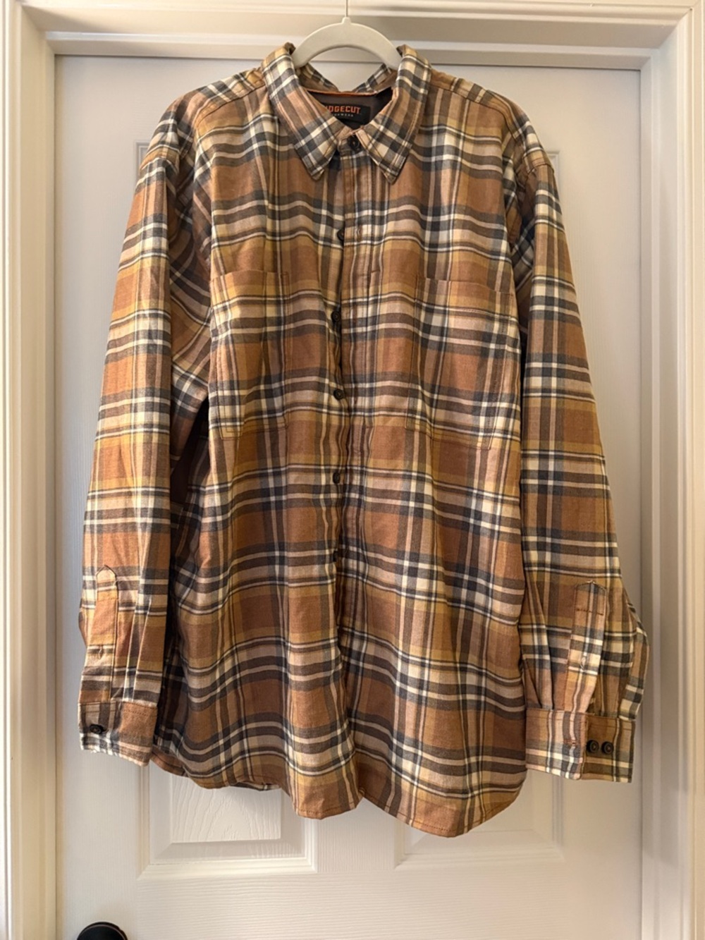 Vintage-Style Brown Plaid Button-Down Shirt by Ridgecut
